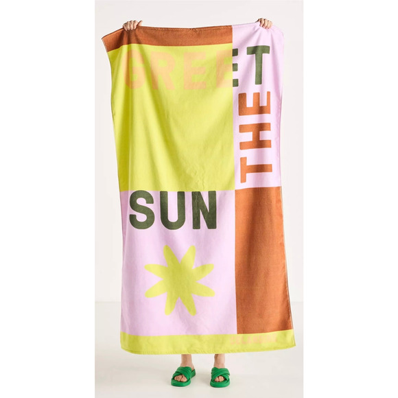 Celandine Greet the Sun Graphic Cotton Beach Towel - Picture 1 of 4